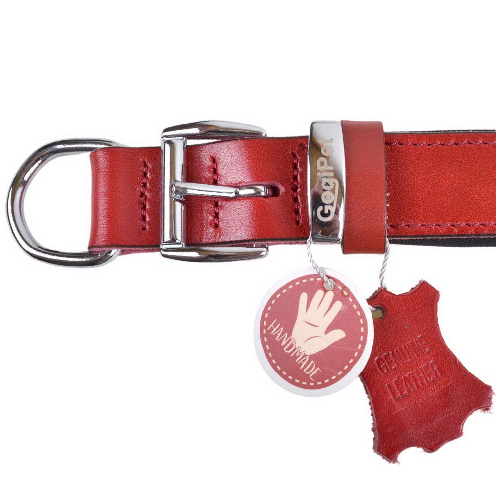 Handgemachte Lederhundehalsbänder rot mit weicher Polsterung