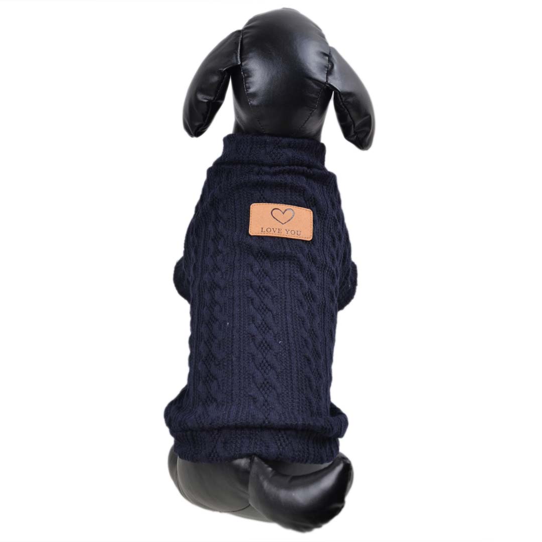 dunkelblauer Hundesweater mit modernem Strickmuster