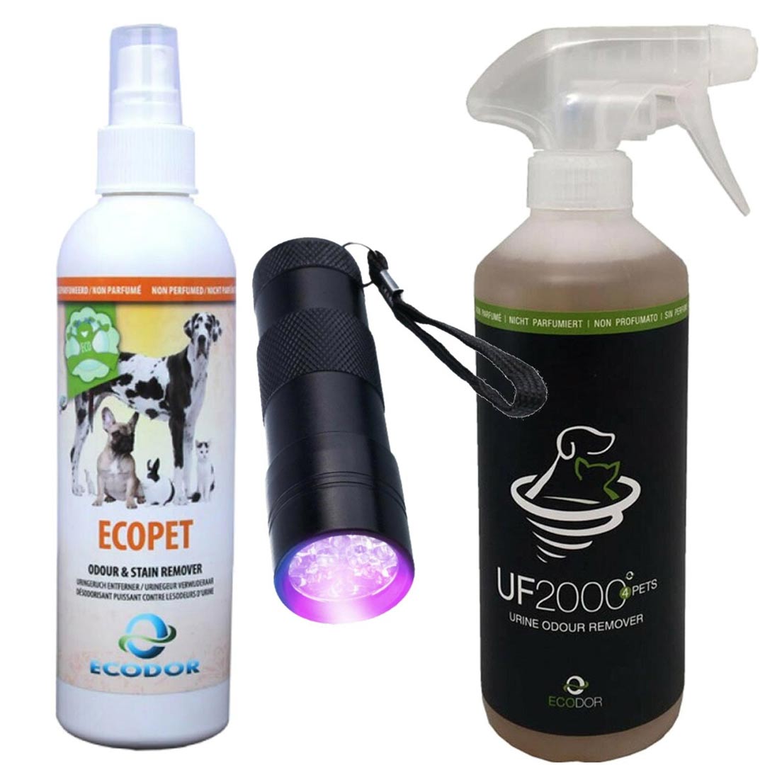 Urin-Kombipaket + Fleckdetektor UF2000 Urinentferner, Ecopet Geruchentferner und EcoLight Urinfinder das starke Urinbekämpfungspacket