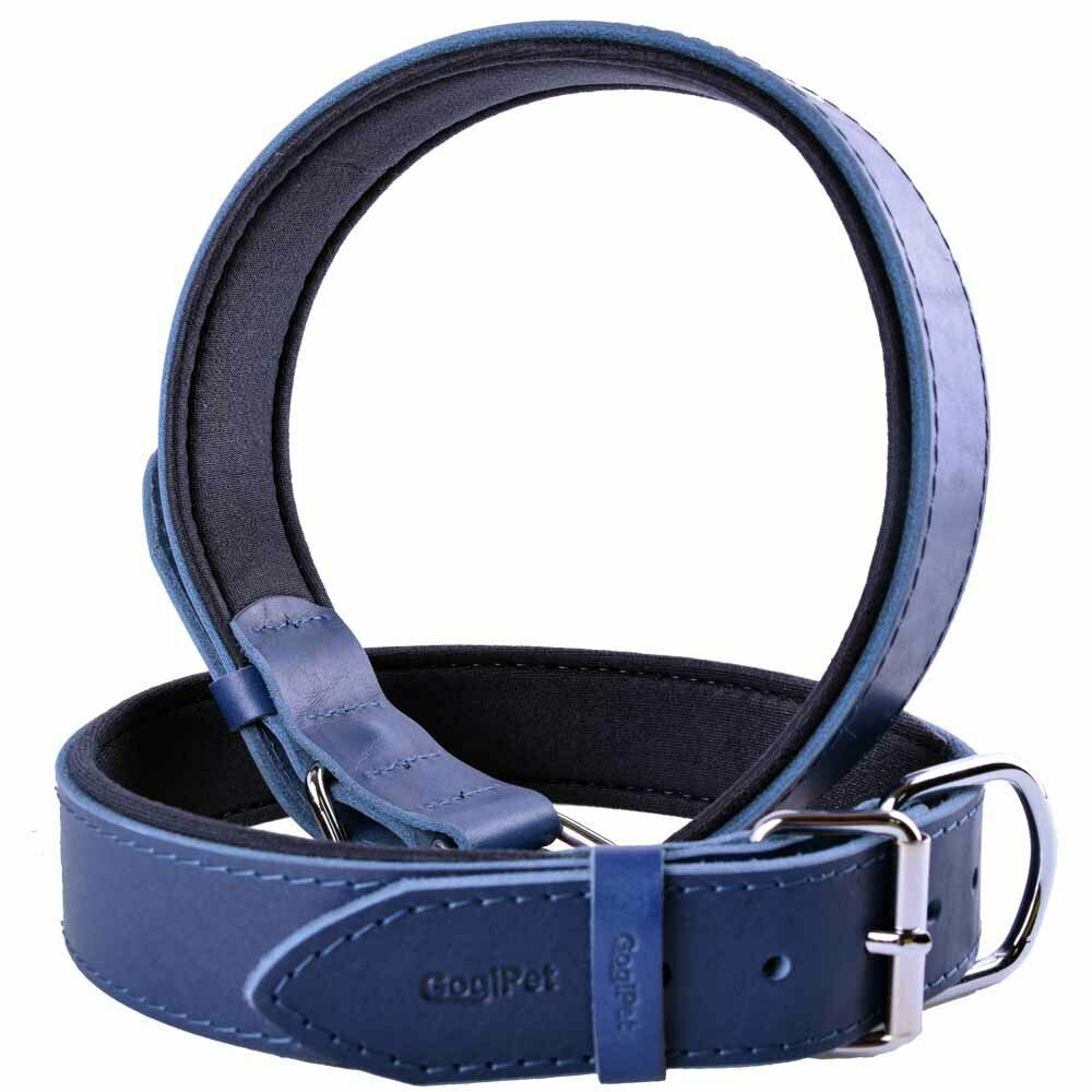 GogiPet® Komfort- Lederhundehalsband blau mit 70 cm