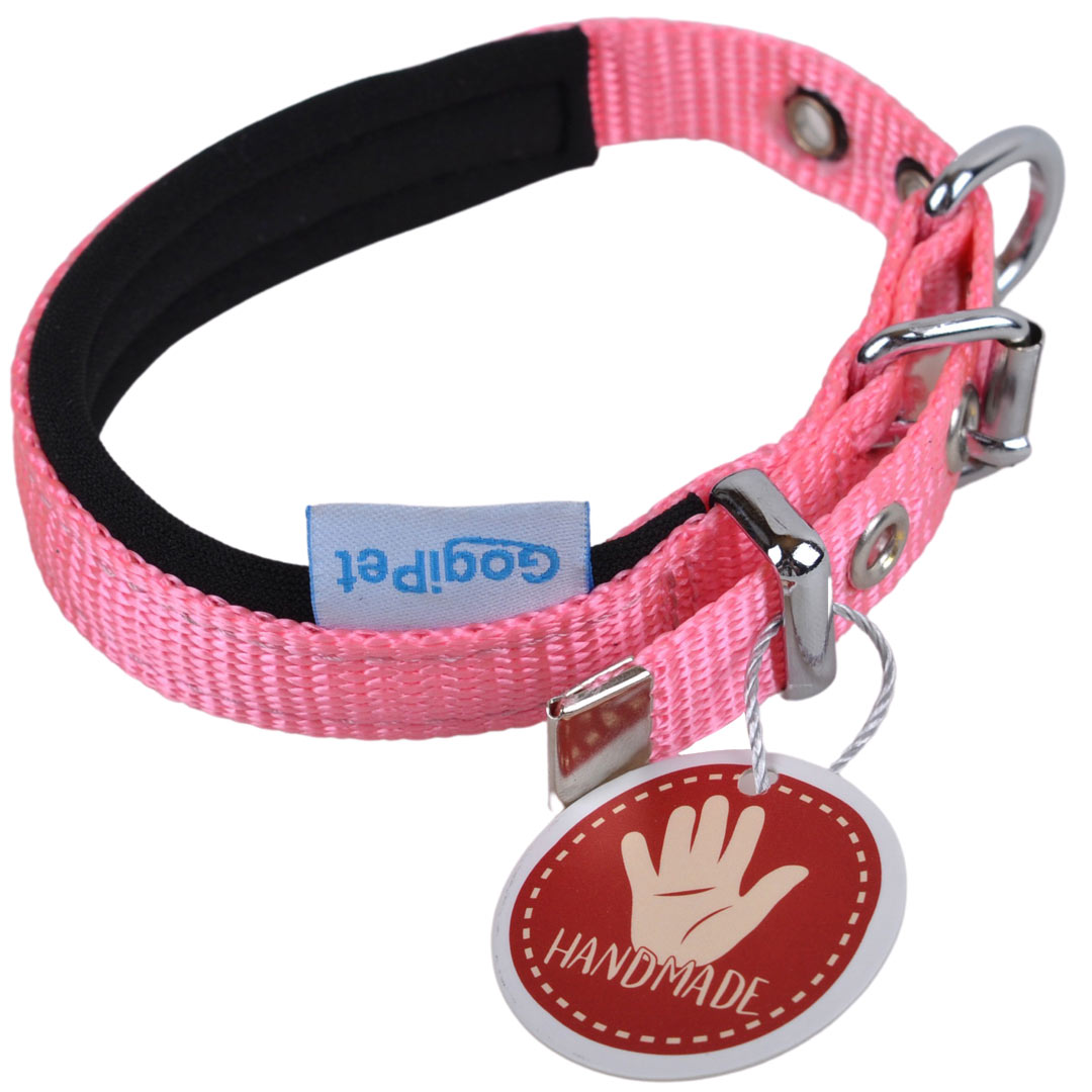 Handgemachtes, rosa Hundehalsband aus robustem Super Premium Nylongewebe