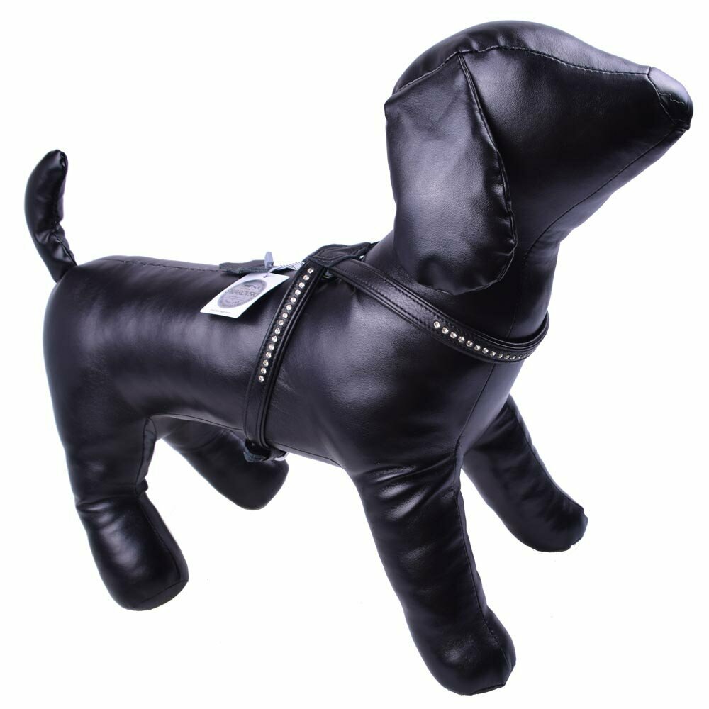 Edles schwarzes Hundebrustgeschirr mit Swarovski Kristallen für kleine Hunde und Welpen