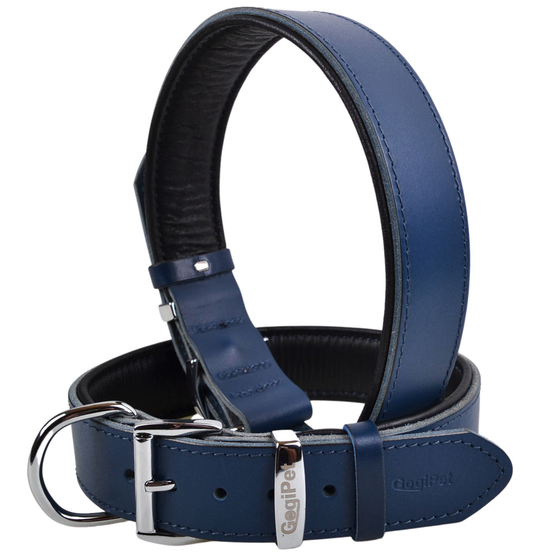 Handgemachtes GogiPet® First Class Lederhundehalsband blau