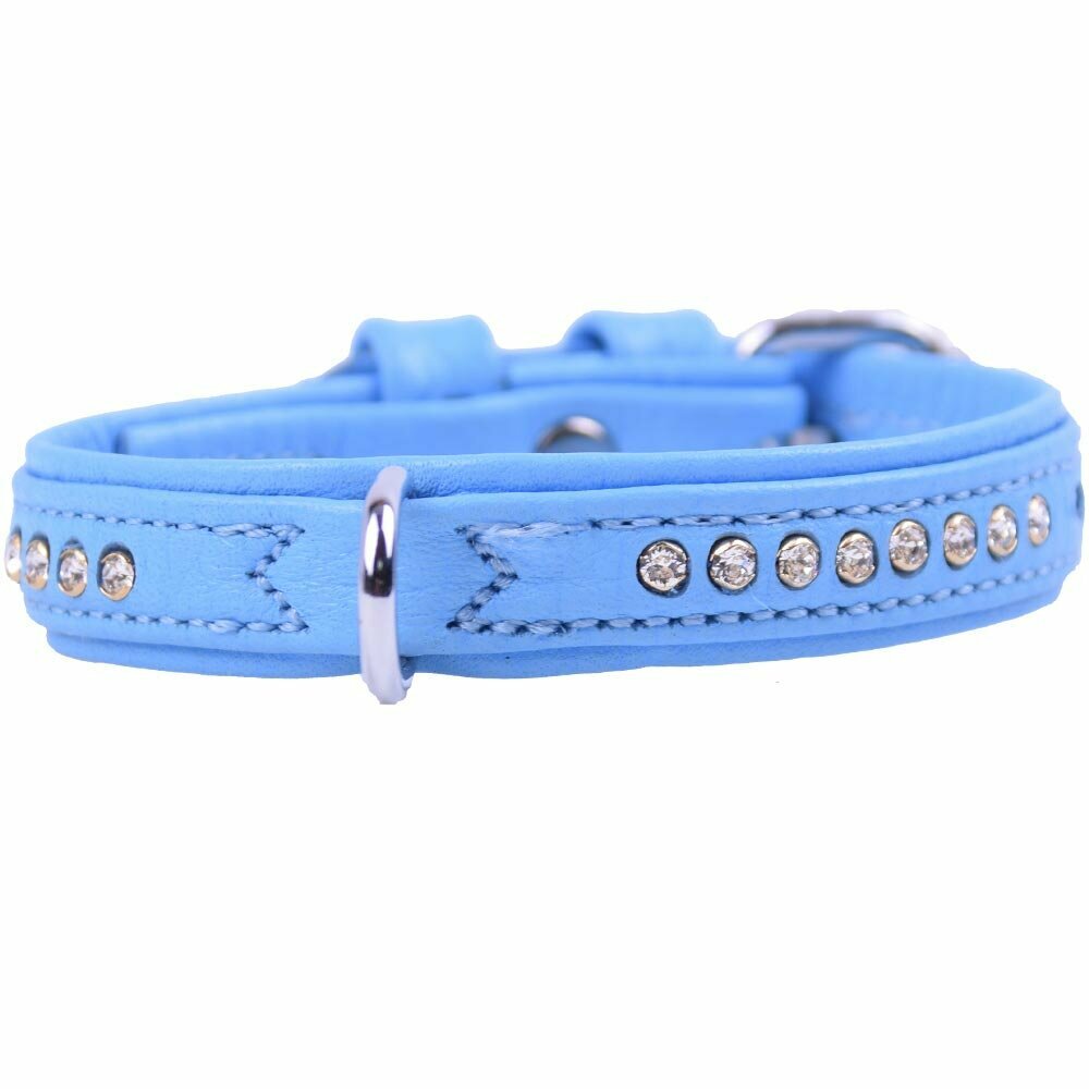 Blaues Echtleder Swarovski Hundehalsband