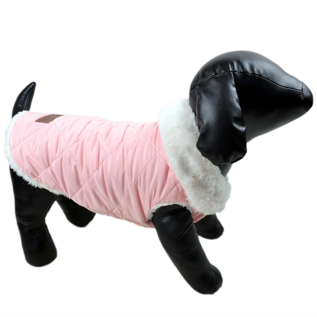 rosa Hundeparka mit flauschigem Fellkragen