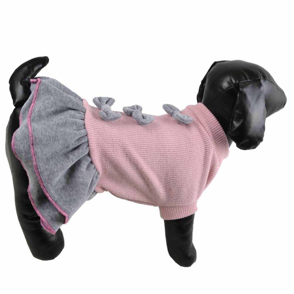 Hundekleid rosa grau - warme Hundebekleidung für den Winter