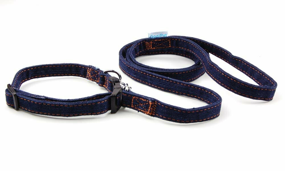 Blue Jeans Hundehalsband 23 - 40 cm und Hundeleine im Set