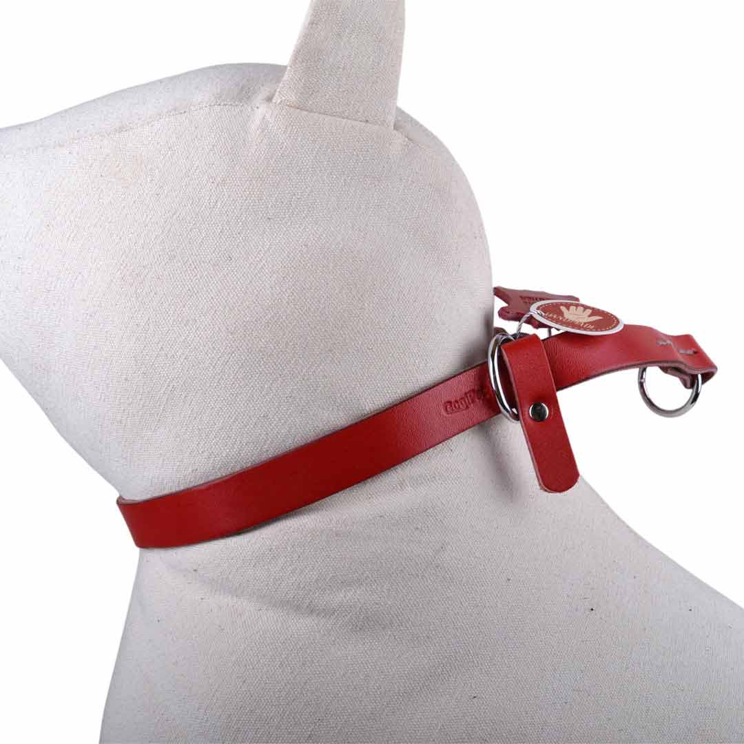 Sehr praktisches Schlupf Hundehalsband aus rotem Echtleder für alle Hundegrößen