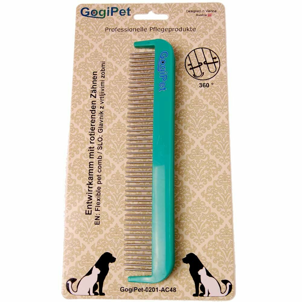 Originaler GogiPet Entwirrkamm mit rotierenden Zähnen als Hundekamm für die Hundepflege und Katzenkamm für die Katzenpflege