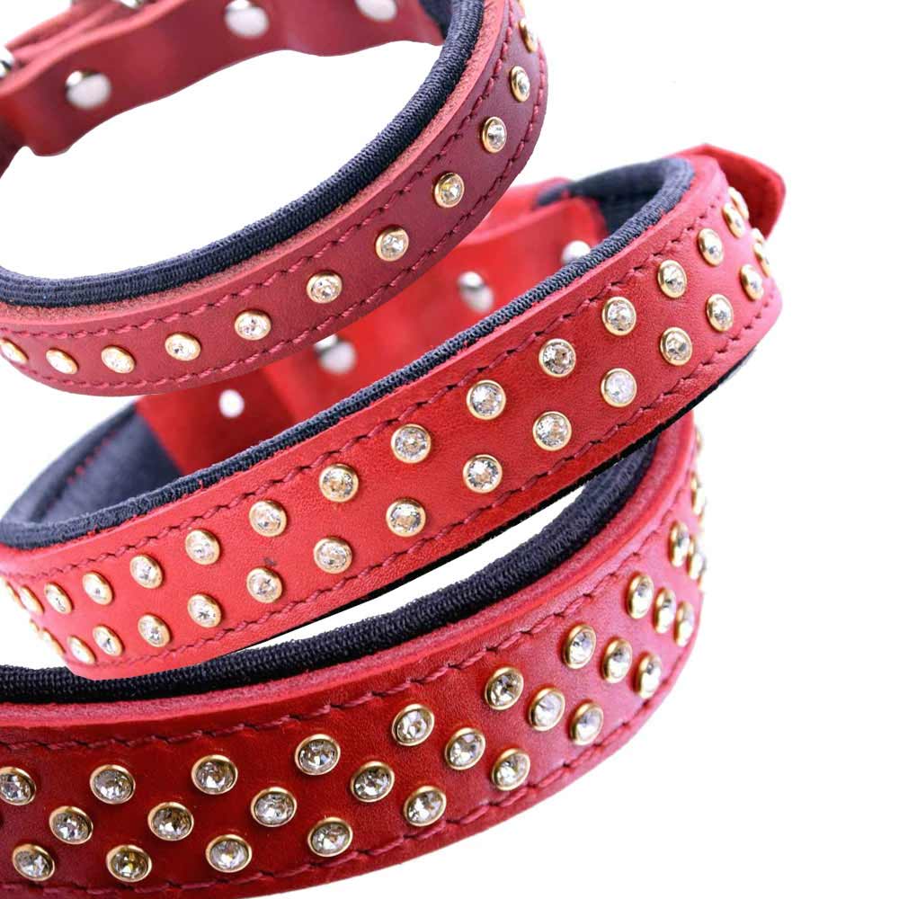 Handgemachtes Swarovski Luxus Lederhundehalsband rot