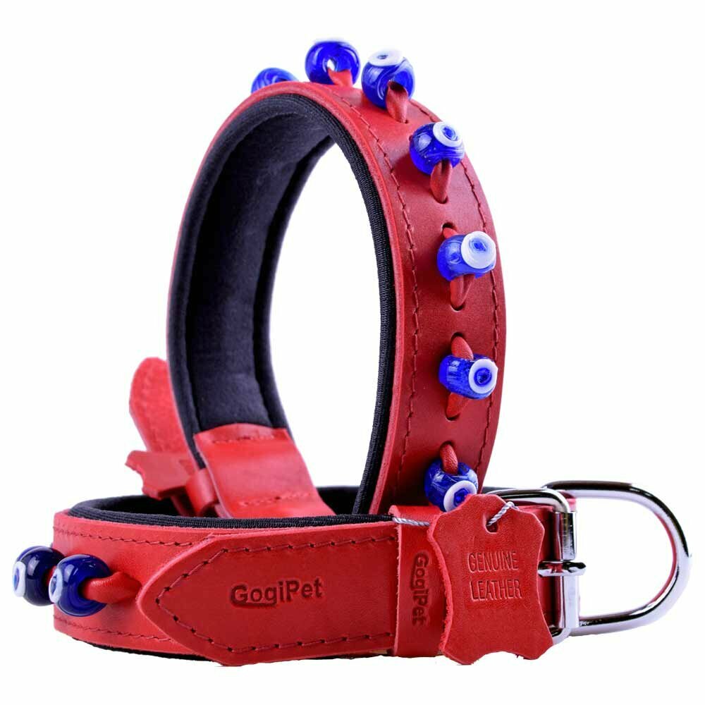 GogiPet® Nazar Auge Hundehalsband rot mit 60 cm