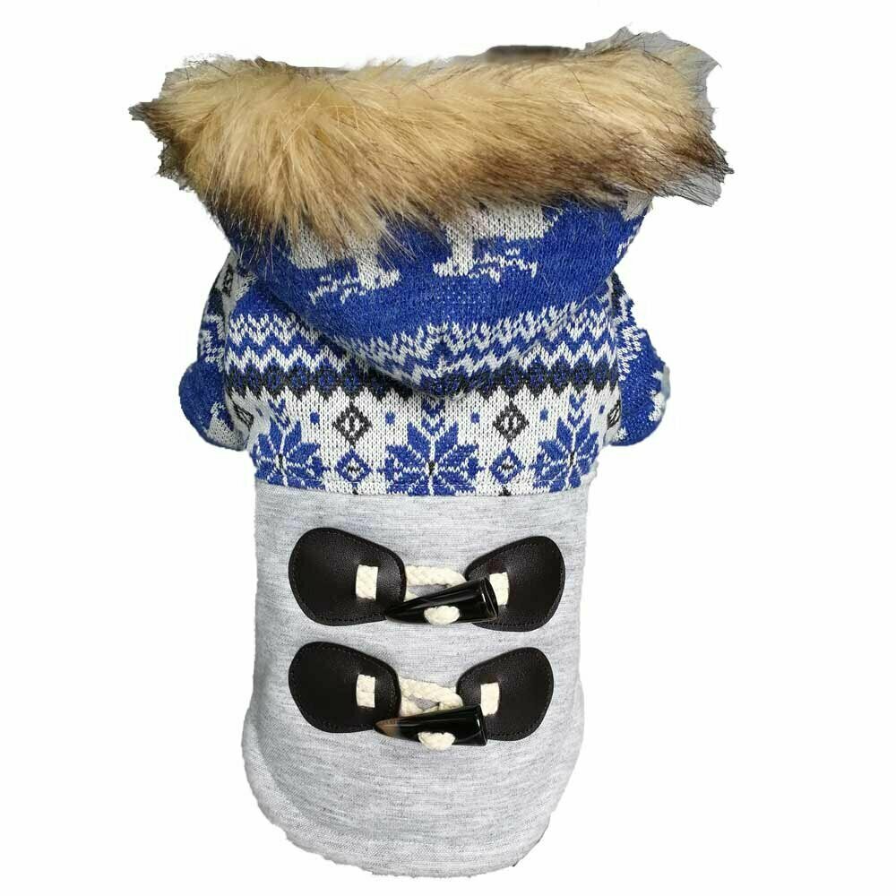 Mantel für Hunde mit Norwegermuster blau - extra warme Hundebekleidung