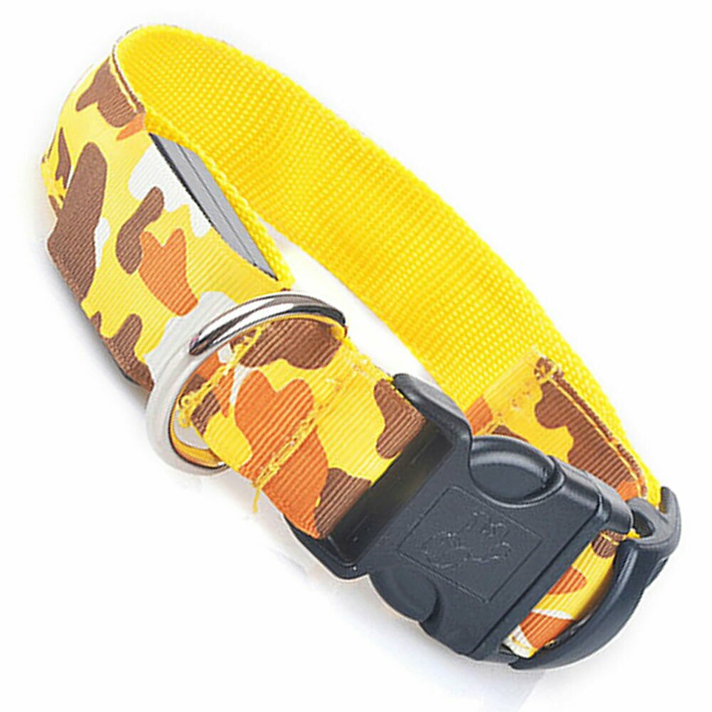 Leuchtendes und blinkendes GogiPet ® LED Hundehalsband Camouflage Yellow XL