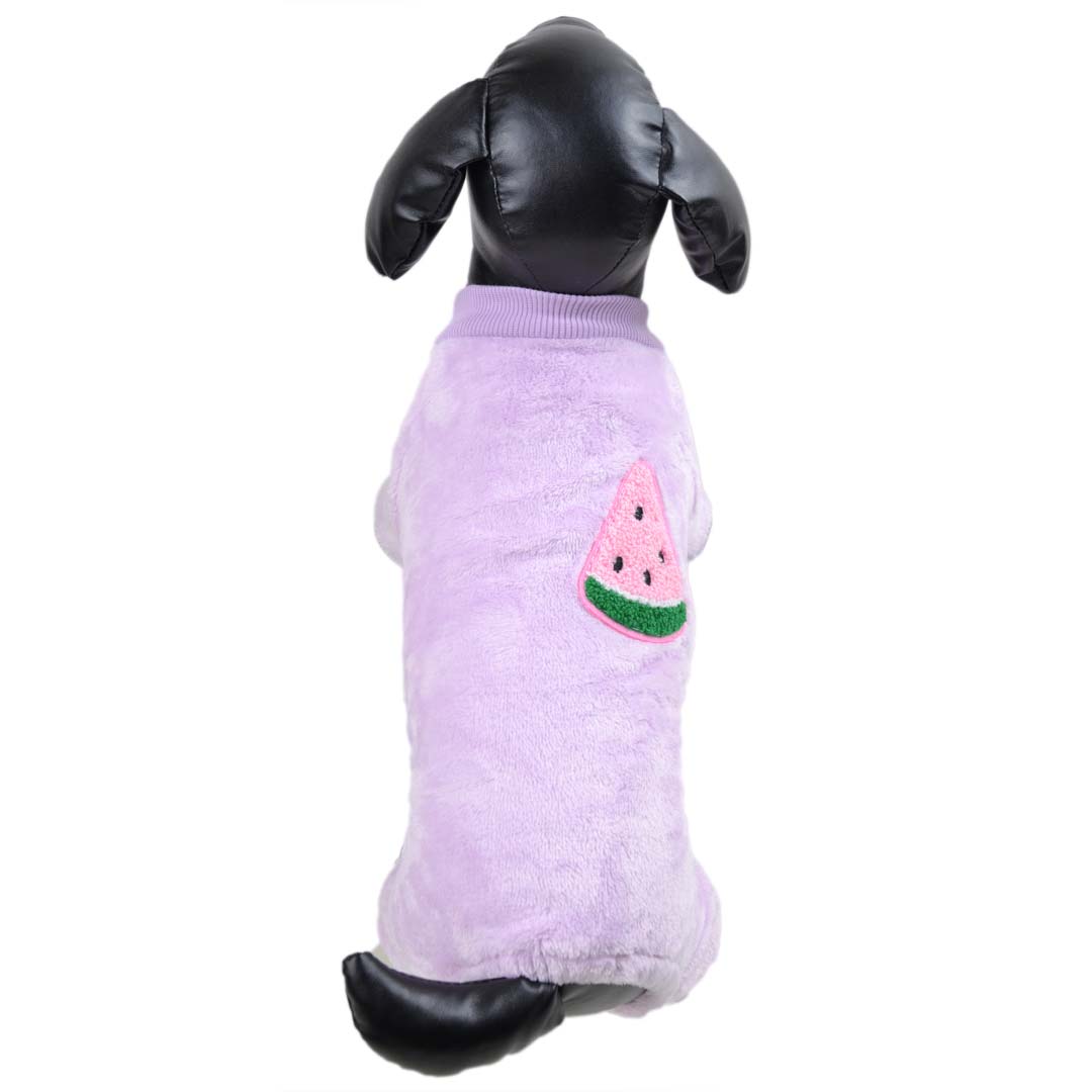 Babystrampler für Hunde lila mit Wassermelone - warme Hundeklamotten
