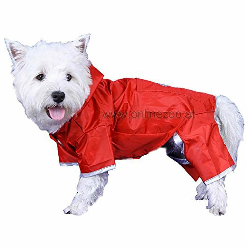 Regenmäntel für Hunde von DoggyDolly - roter Hunderegenmantel mit 4 Pfoten