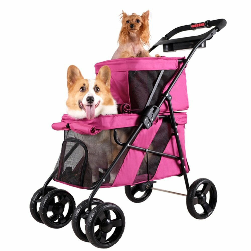 Zweistöckiger Kinderwagen rosa für Hunde
