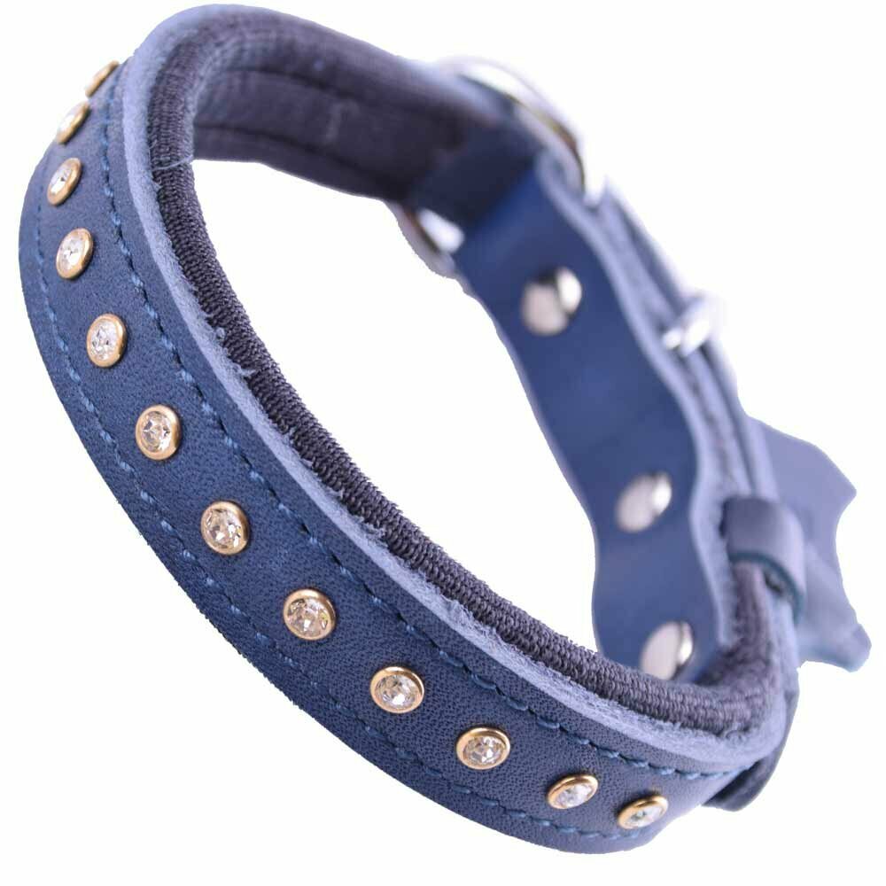 GogiPet® Swarovski Hundehalsband - Echtleder blau