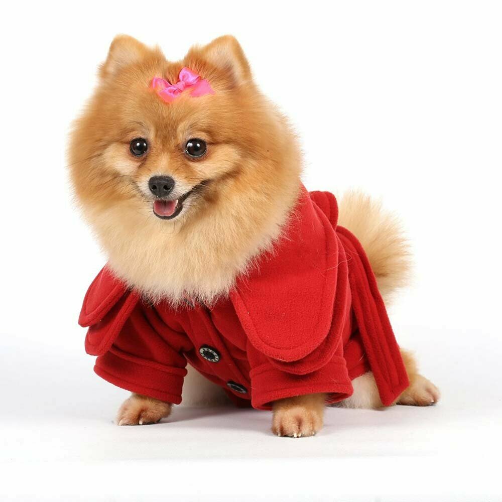 Roter Mantel für Hunde aus warmen Fleece - warmes Hundegewand bei Onlinezoo