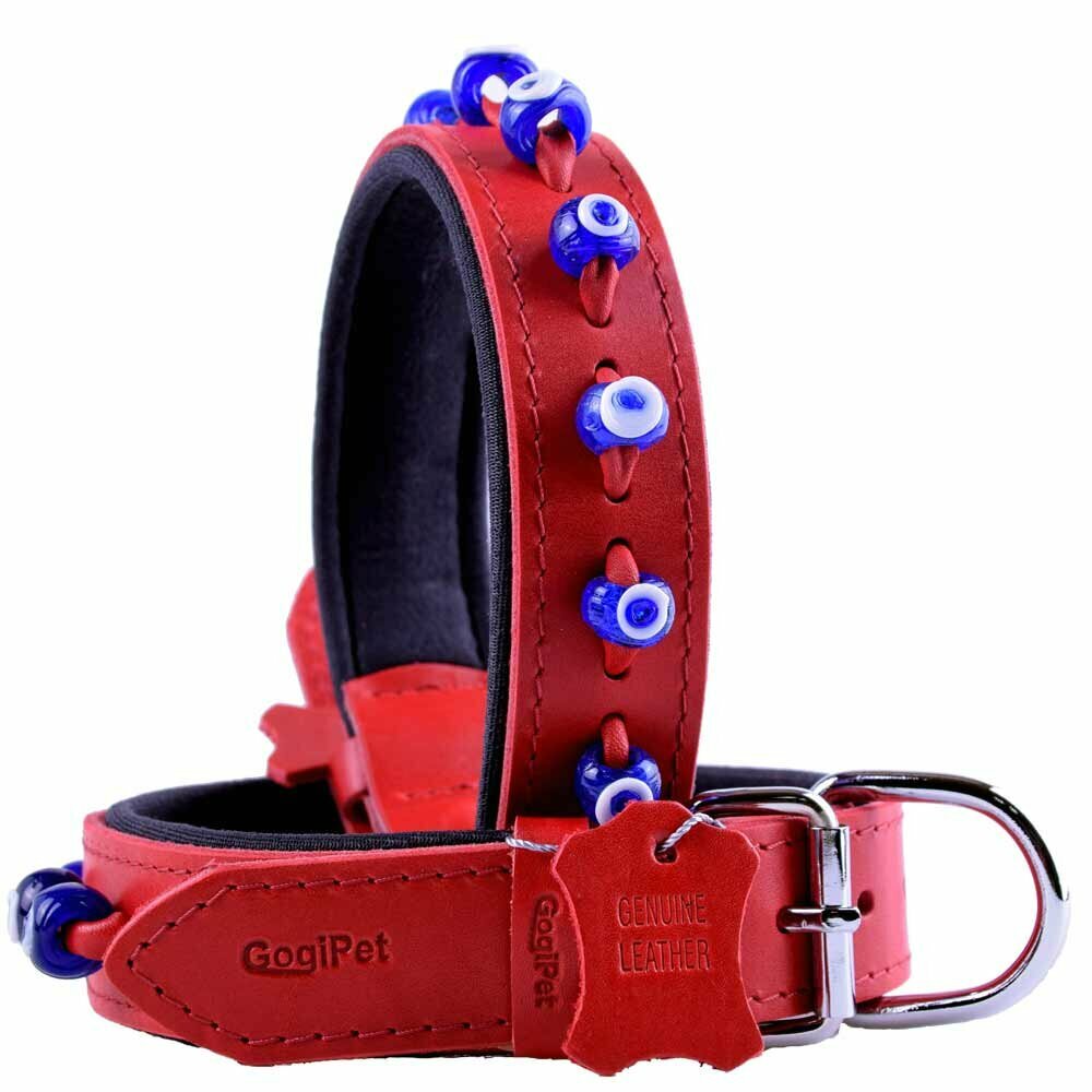 Traditionelles Talisman Leder Hundehalsband aus rotem Leder mit weicher Fütterung von GogiPet®