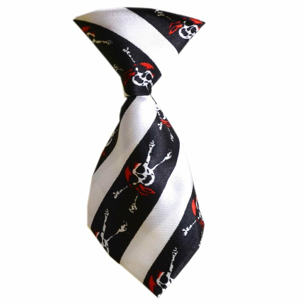 Krawatte für Hunde weiß schwarz gestreift mit Piraten