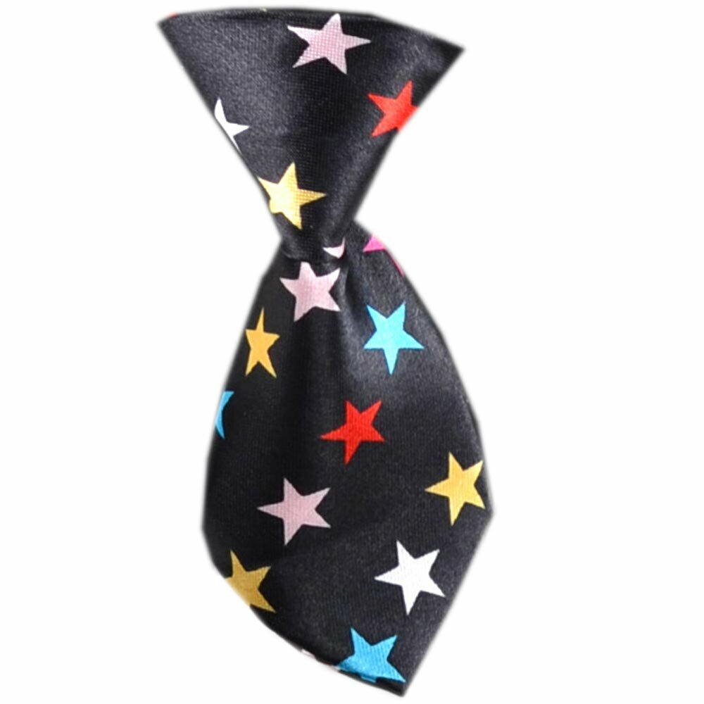 Schwarze Krawatte für Hunde mit bunten Sternchen
