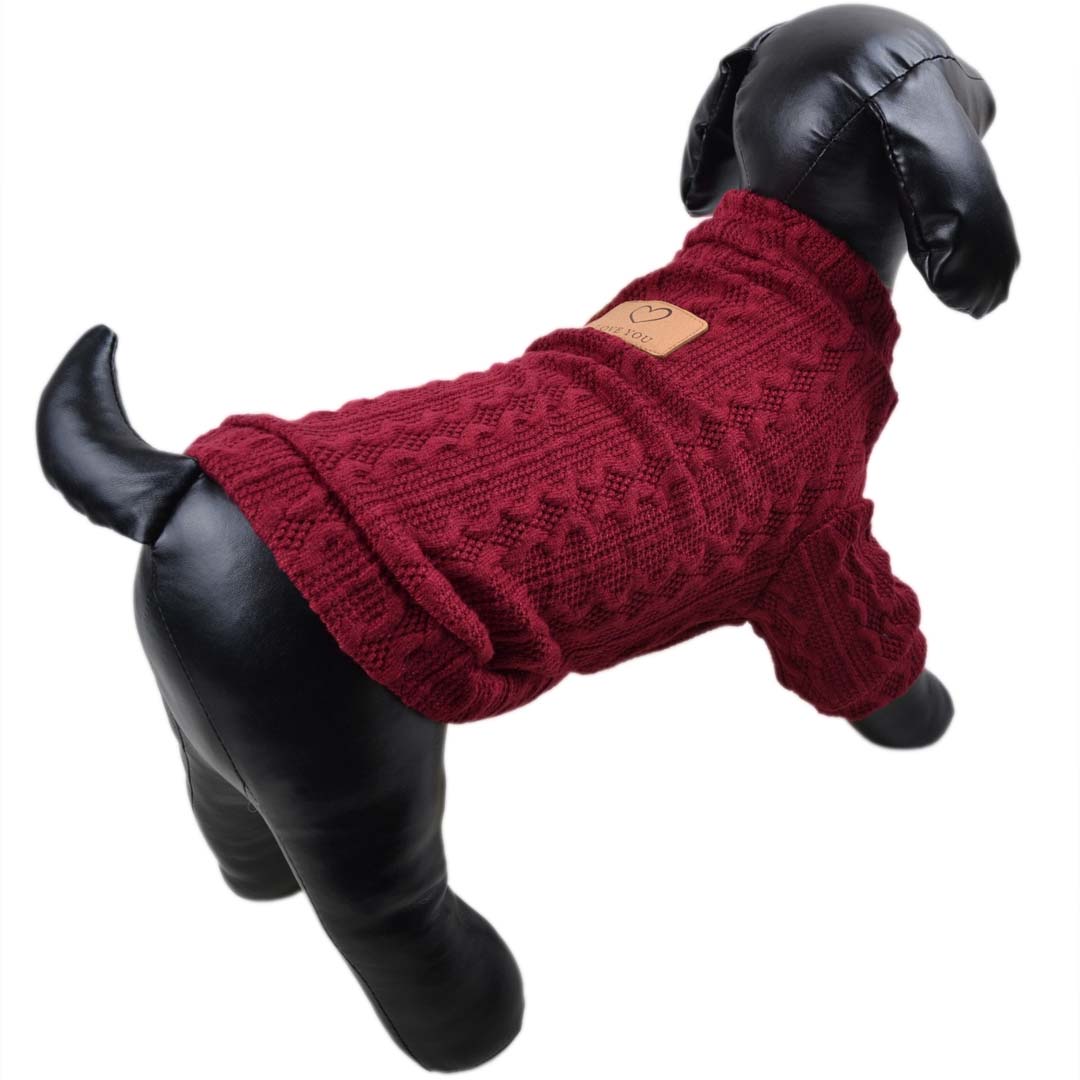 Hundepullover rot mit Strickmuster - warme Hundemoden