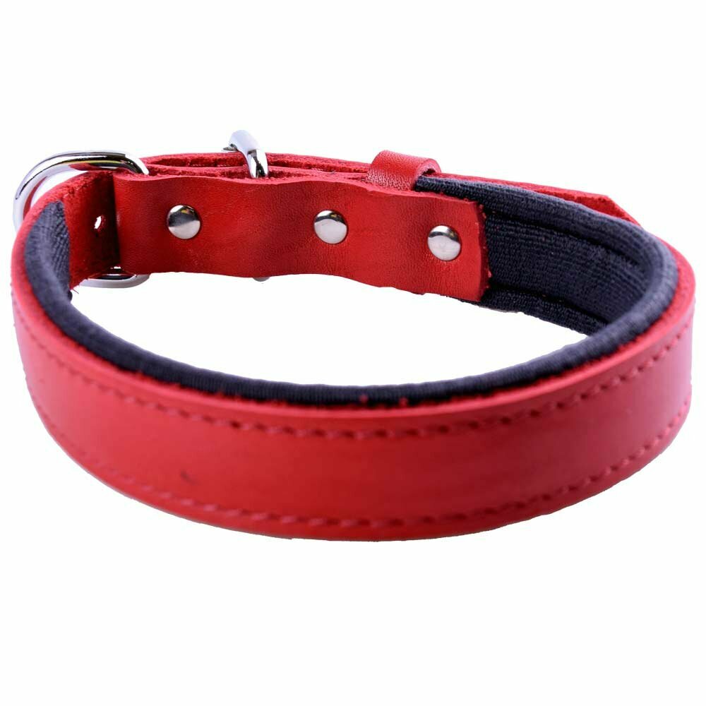 GogiPet® Komfort- Lederhundehalsband rot mit 45 cm