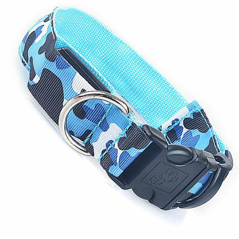 Leuchtendes und blinkendes GogiPet ® LED Hundehalsband Camouflage Blau XL