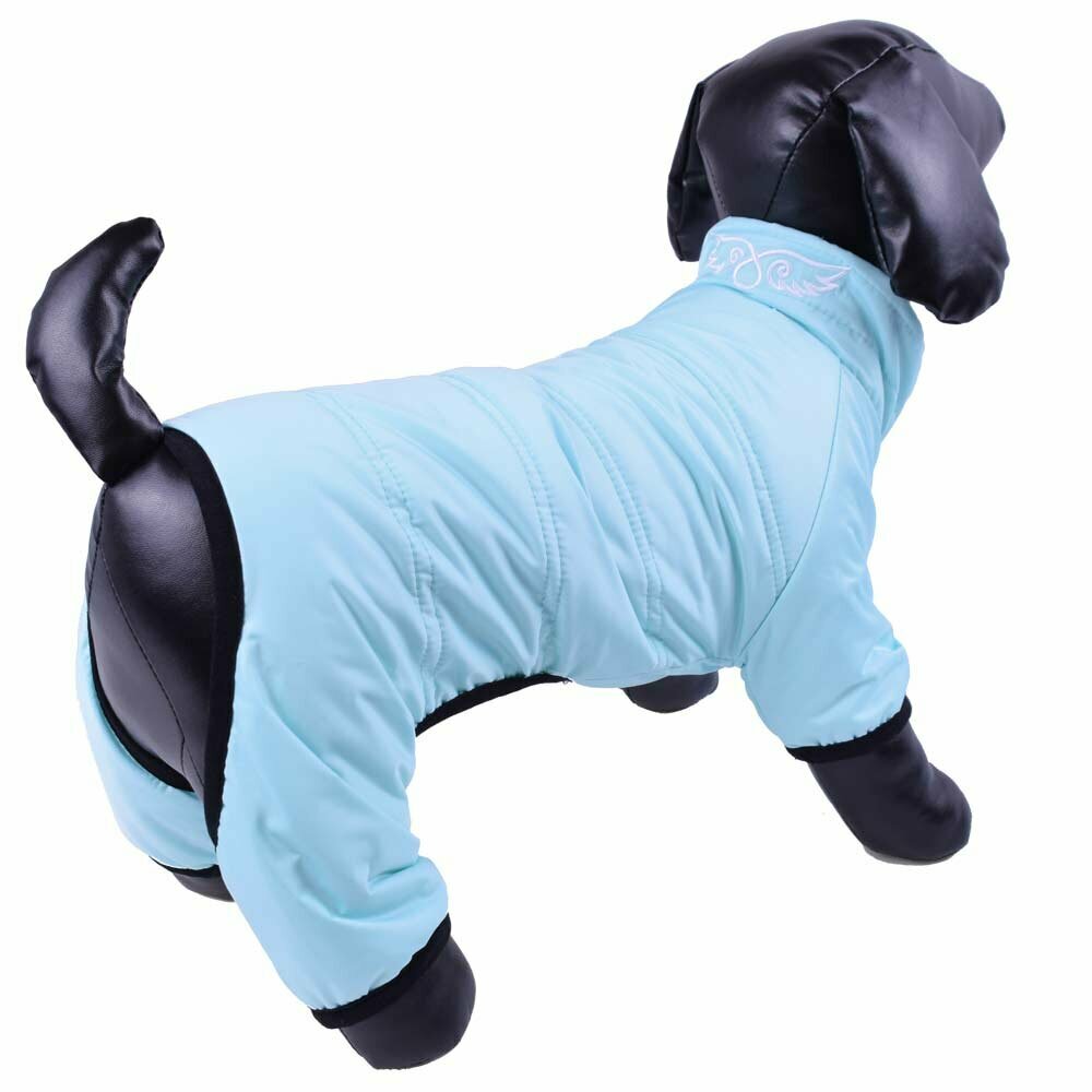 Schneeanzug für Hunde hellblau mit 4 Beinen