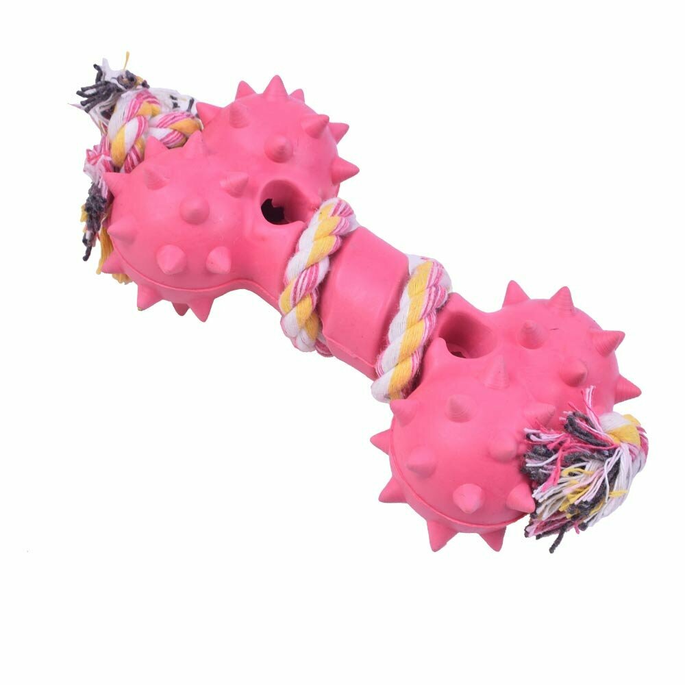 Rosa Gummiknochen mit Zahnseil 12 cm - 10 Jahre Onlinezoo Hundespielzeug Aktion