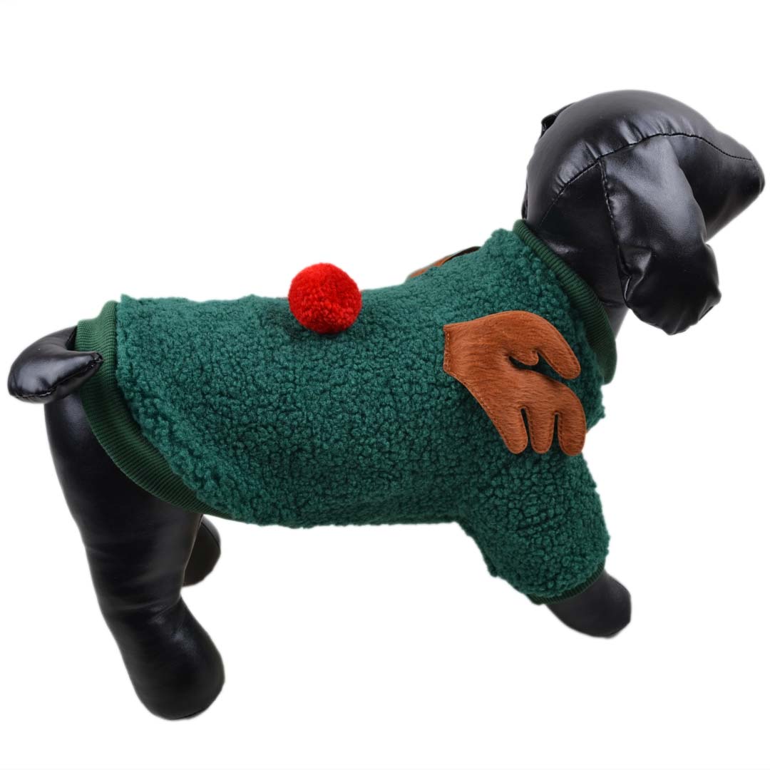 Rudolf Rentier Hundepullover grün mit roter Nase