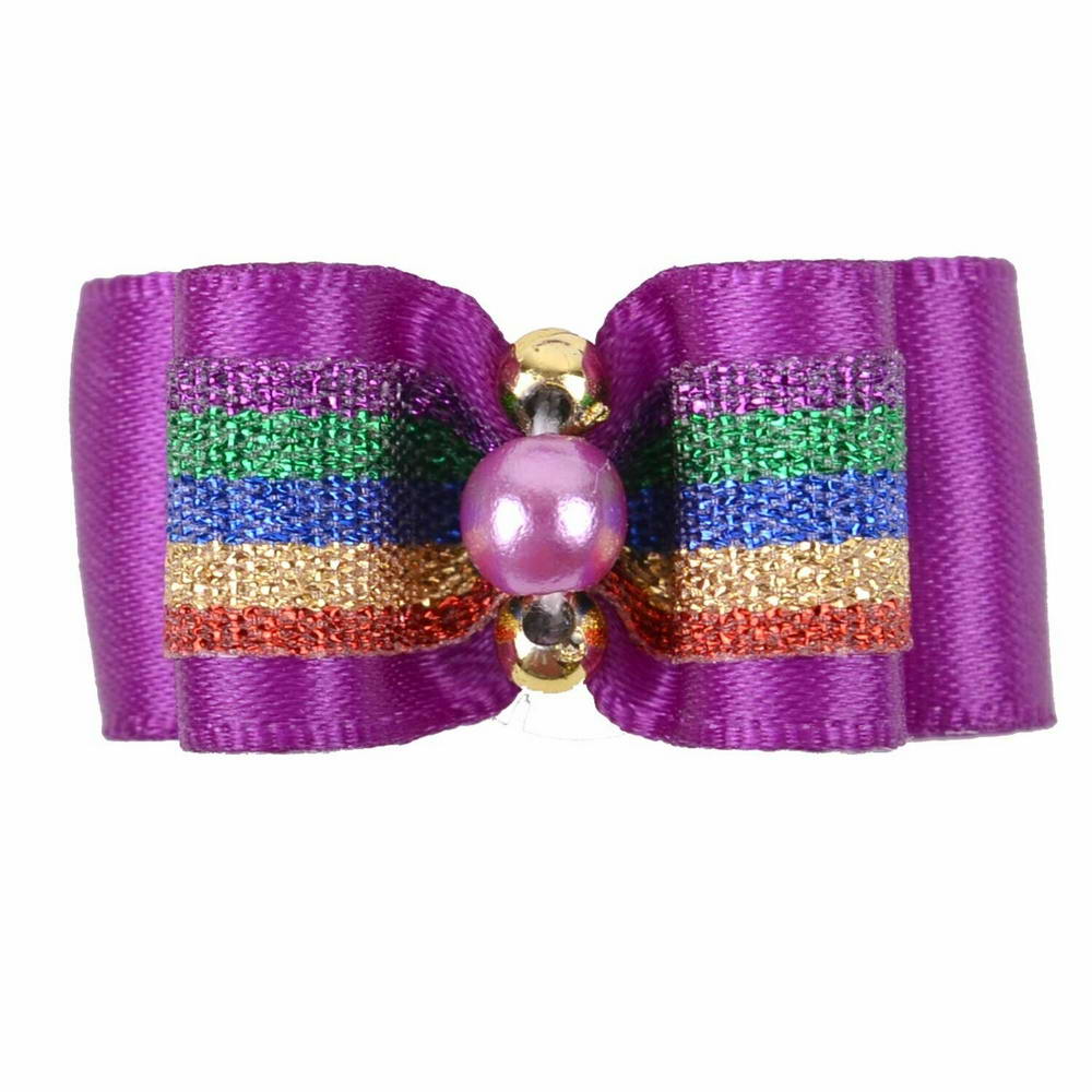 GogiPet Hundeschleife lila „Oihane“ mit Regenbogen und Perle
