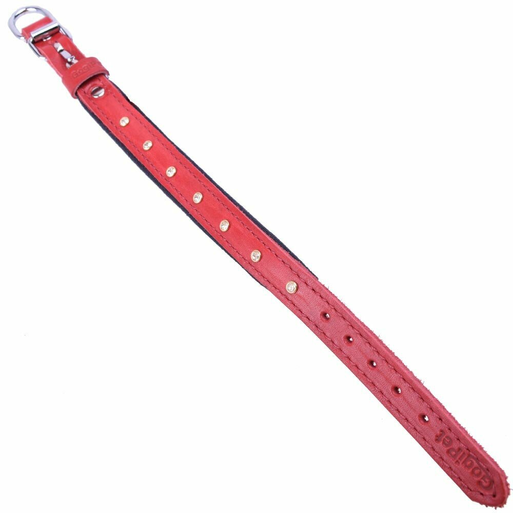 Strasshundehalsband rot aus echtem Leder von GogiPet®
