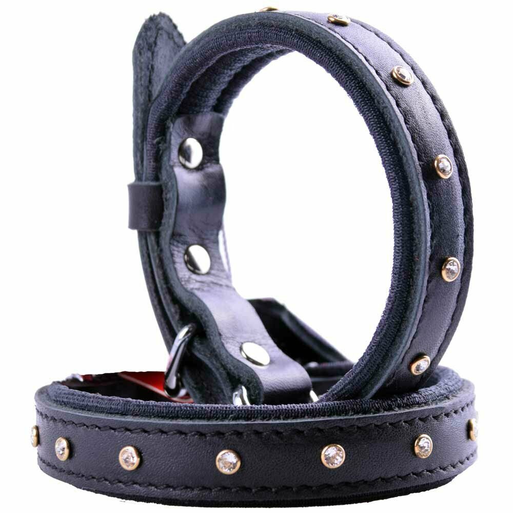 GogiPet® Swarovski Lederhundehalsband schwarz