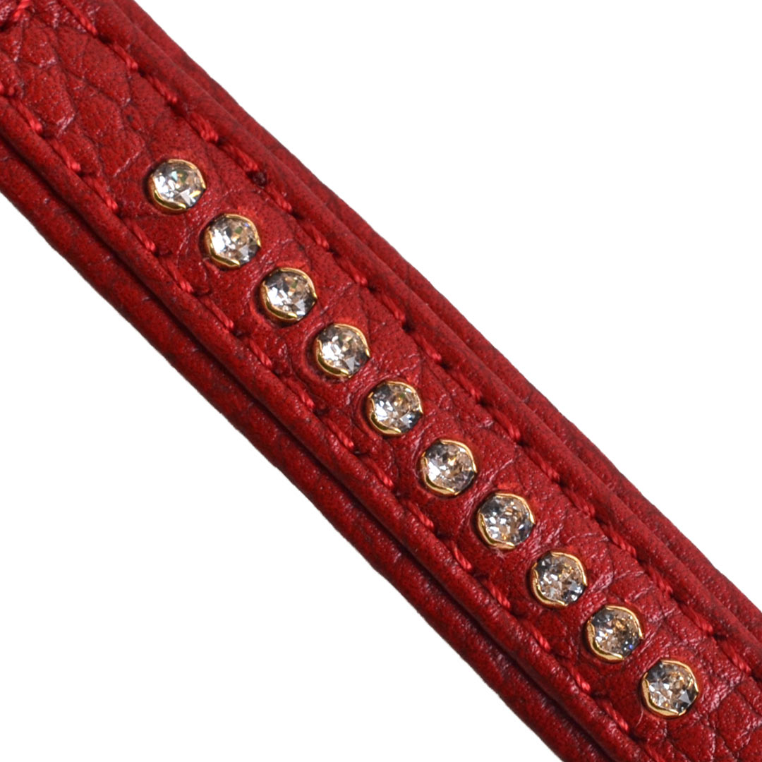 GogiPet® Swarovski Hundehalsband aus rotem Floaterleder