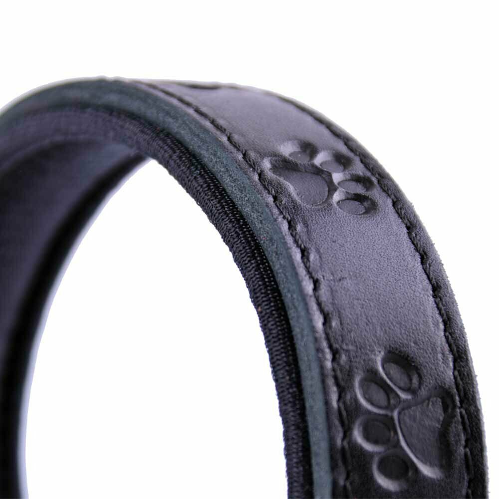 Weich gepolstertes, schwarzes Hundehalsband mit 3D Pfoten