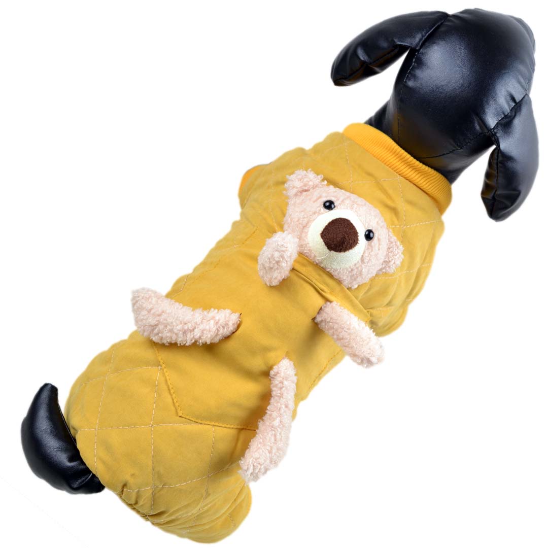gelber, warmer Hundemantel mit Teddybär