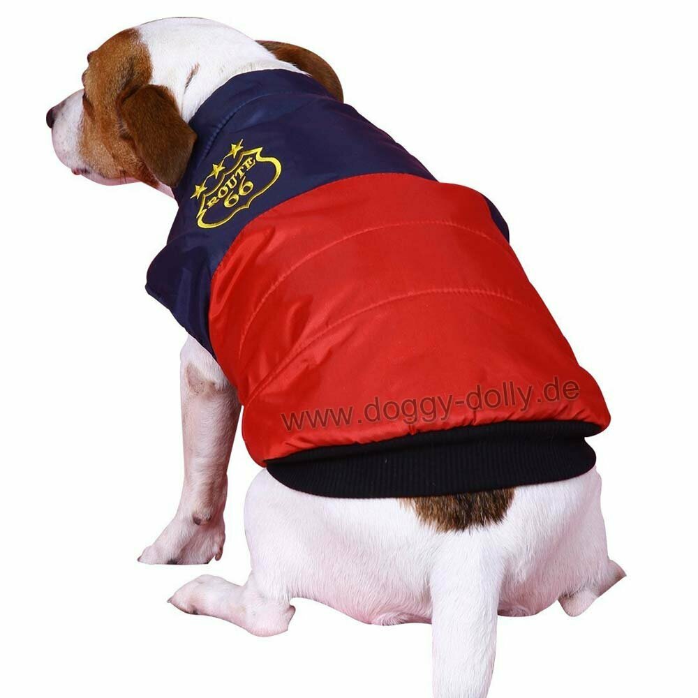 warme Hundebekleidung - rot blauer Anorak für Hunde von DoggyDolly W049