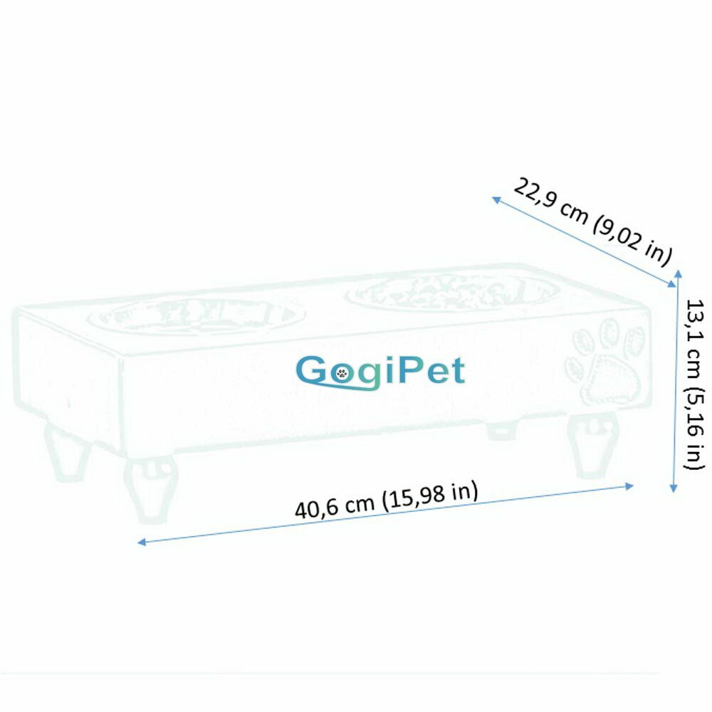 Abmessungen der GogiPet ® Futterstation für Hunde und Katzen
