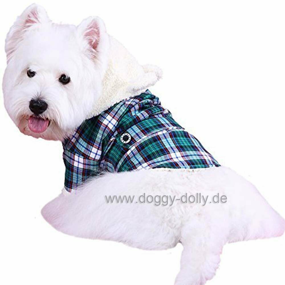 Hundebekleidung für den Winter grün karierter Hundemantel von DoggyDolly 