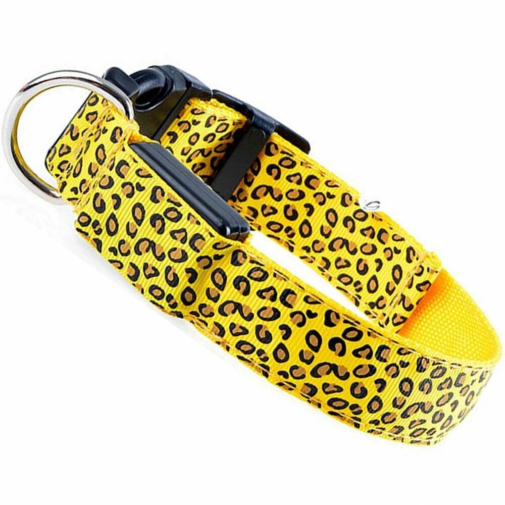 Gelbes Leoparden Hundehalsband mit LED Licht von GogiPet ® L