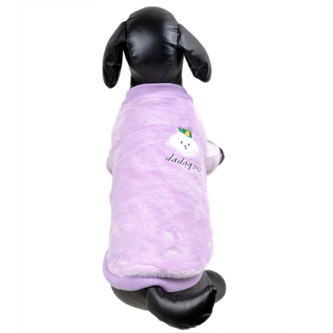 Warmer Hundesweater auf lila Vlies