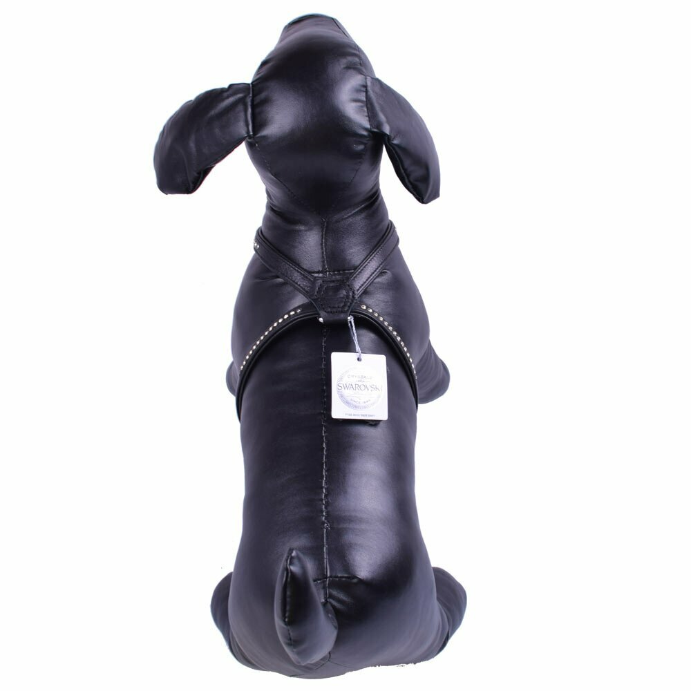 Weiches Soft Leder- Hundebrustgeschirr und Welpengeschirr aus schwarzem Floater Leder mit Swarovski Kristallen