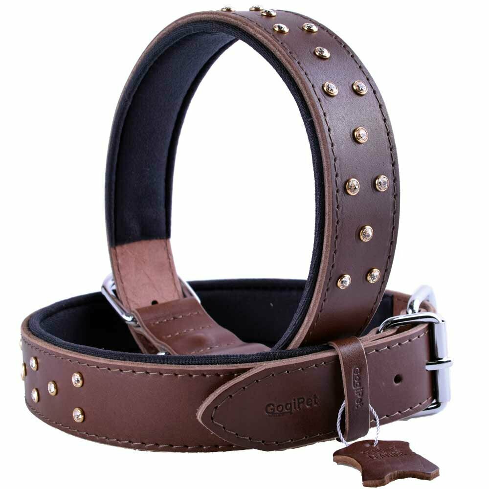 GogiPet® Swarovski Lederhundehalsband braun 57-65cm