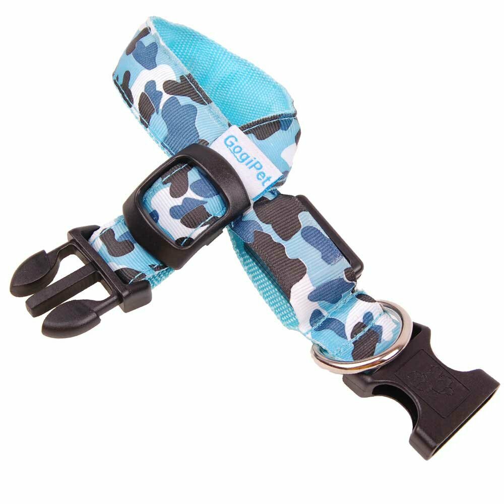 Blaues Hundehalsband mit Schnellverschluss und Blinklicht oder Leuchteffekt