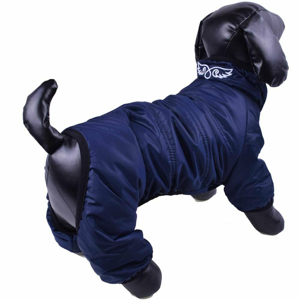 Schneeanzug für Hunde dunkelblau mit 4 Beinen