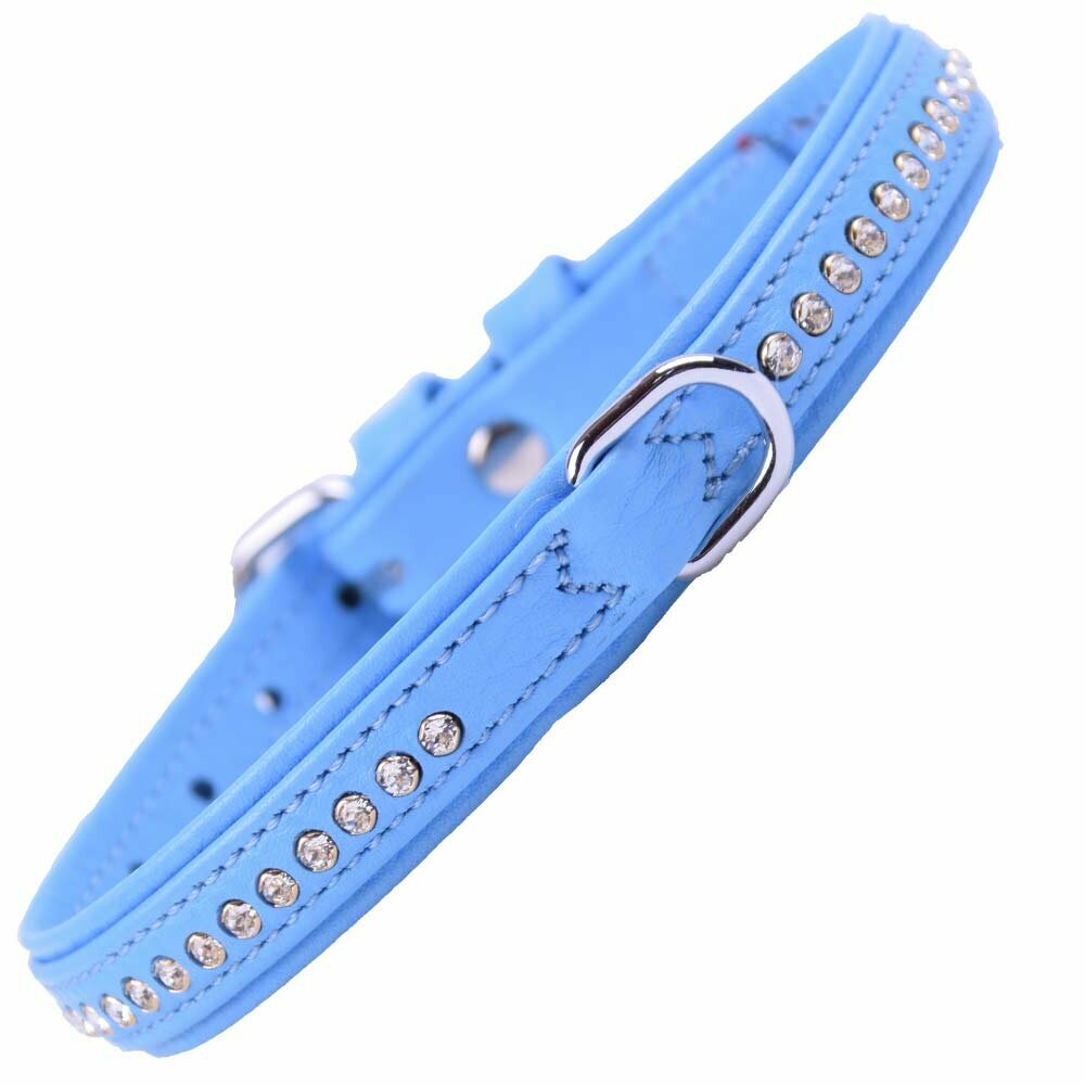 GogiPet ® Swarovski Hundehalsband aus blauem Floaterleder