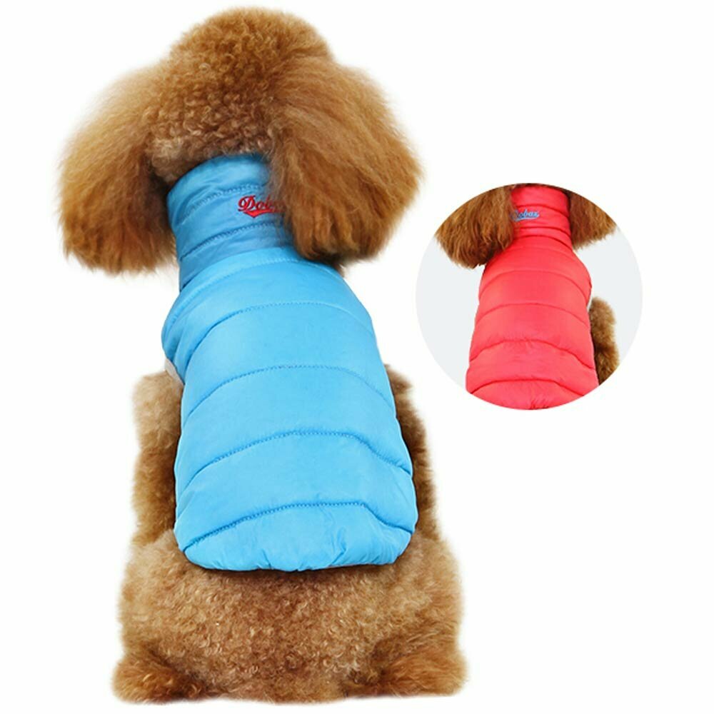 Blaue oder rote Daunenjacke für Hunde - Wendejacke für Hunde