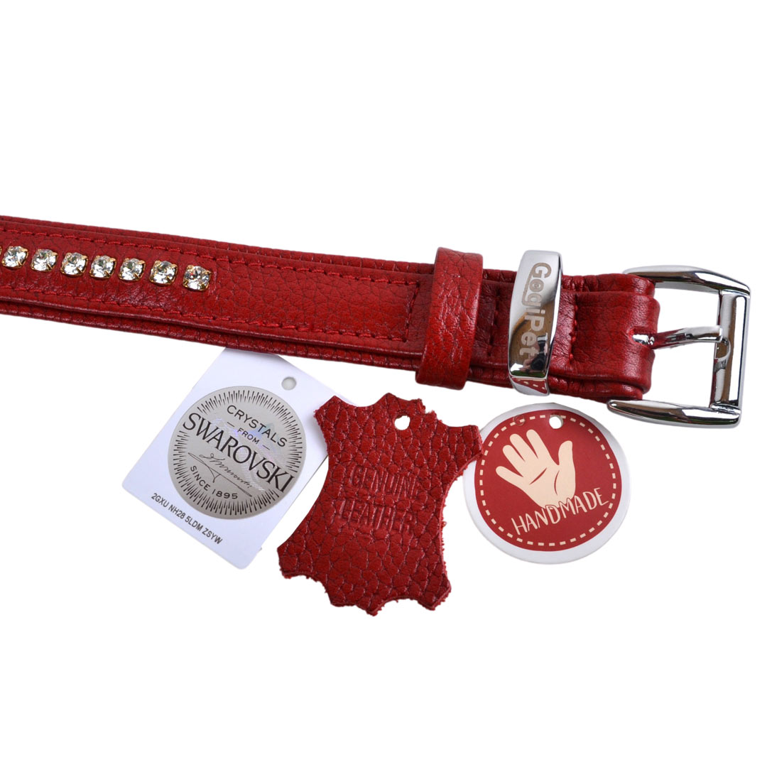 Rotes, handgemachtes Swarovski Echtleder Hundehalsband