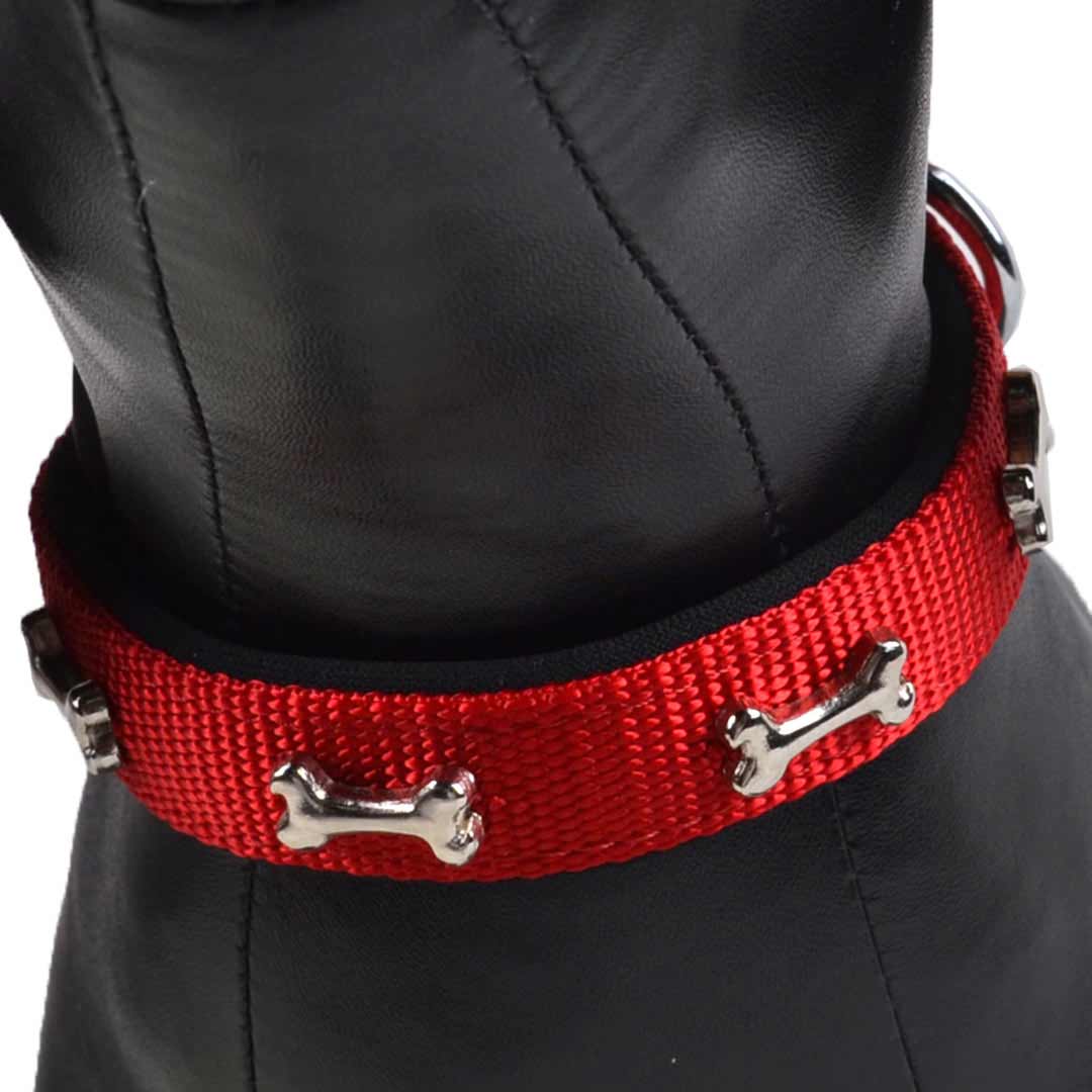 Wunderschönes rotes Hundehalsband mit Knochen